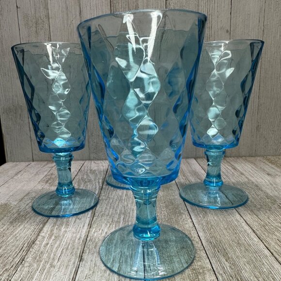 Vtg EAPG Bryce Brothers Style Water Goblet Sky Blue Diamond Quilted 7" Set of 4 - Picture 1 of 8